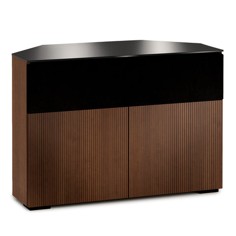 Salamander Chameleon Manhattan 329 Corner Twin AV Cabinet (Medium Walnut Doors, Black Glass Top)