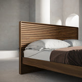 BDI Cross-LINQ 9129 King Size Bed with Slatted Headboard and Integrated Charging Stations (Natural Walnut)