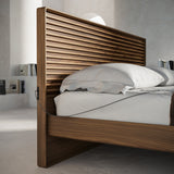 BDI Cross-LINQ 9129 King Size Bed with Slatted Headboard and Integrated Charging Stations (Natural Walnut)