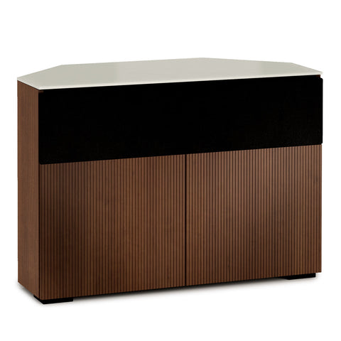 Salamander Chameleon Manhattan 329 Corner Twin AV Cabinet (Medium Walnut Doors, Matte Taupe Glass Top)