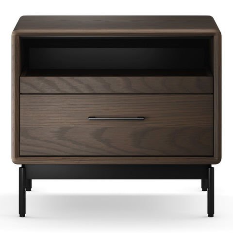 BDI LINQ 9182 28&rdquo; Nightstand with Sliding Shelves and Integrated Power Station (Toasted Oak)