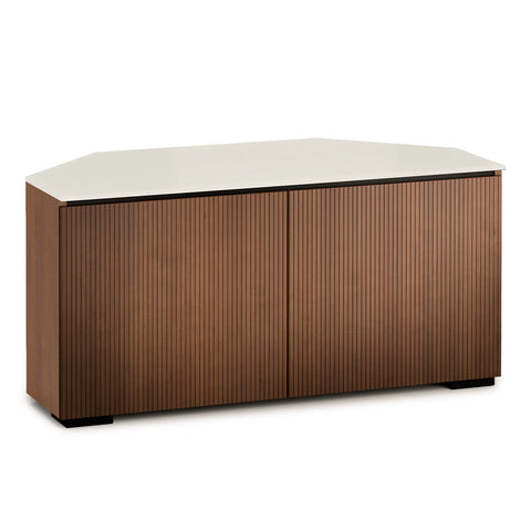 Salamander Chameleon Manhattan 221 Corner AV Cabinet (Medium Walnut Doors, Matte Taupe Glass Top)