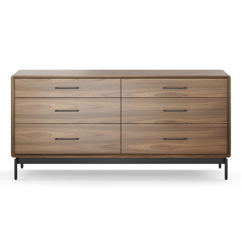 BDI LINQ 9186 Dresser with 6 Self-Closing Drawers and Metal Base (Natural Walnut)