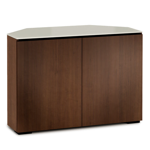 Salamander Chameleon Manhattan 323 Corner AV Cabinet (Medium Walnut Doors, Matte Taupe Glass Top)
