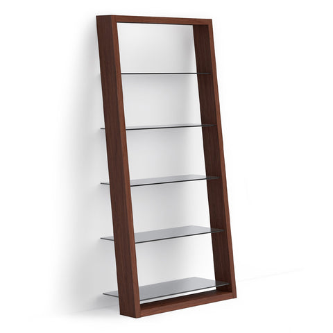 BDI Eileen 2.0 5166 Leaning Shelf with Grey-Tinted Glass Shelves (Chocolate Stained Walnut)