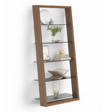 BDI Eileen 2.0 5166 Leaning Shelf with Grey-Tinted Glass Shelves (Natural Walnut)