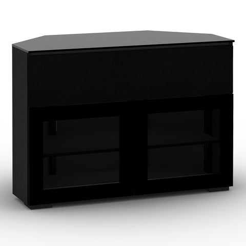 Salamander Designs Chameleon Collection Oslo 329 Twin Speaker Integrated Corner Cabinet (Black Oak with Smoked Glass Doors & Black Glass Top)