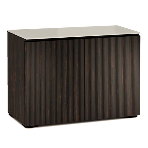 Salamander Chameleon Manhattan 323 Twin AV Cabinet (Maro Ebony Doors and Sides, Matte Taupe Glass Top)