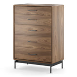 BDI LINQ 9185 Storage Chest with 5 Self-Closing Drawers and Metal Base (Natural Walnut)