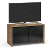 Salamander Designs Chameleon Collection Barcelona 221 Twin AV Cabinet (Natural Walnut with Black Glass Doors)