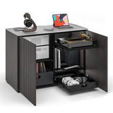 Salamander Chameleon Manhattan 323 Twin AV Cabinet (Maro Ebony Doors and Sides, Matte Taupe Glass Top)