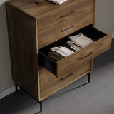BDI LINQ 9185 Storage Chest with 5 Self-Closing Drawers and Metal Base (Natural Walnut)