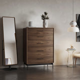 BDI LINQ 9185 Storage Chest with 5 Self-Closing Drawers and Metal Base (Natural Walnut)