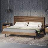BDI Cross-LINQ 9129 King Size Bed with Slatted Headboard and Integrated Charging Stations (Natural Walnut)