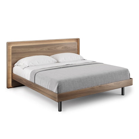 BDI Up-LINQ 9119 King Size Bed with Dual-Level Headboard, Dimmable Accent Lighting, and Integrated Power Stations (Natural Walnut)