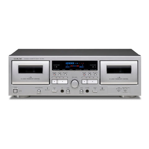 TEAC W-1200 Dual Cassette Player Recorder with Pitch Control Mic Input & USB Out (Silver)