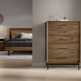 BDI LINQ 9185 Storage Chest with 5 Self-Closing Drawers and Metal Base (Natural Walnut)