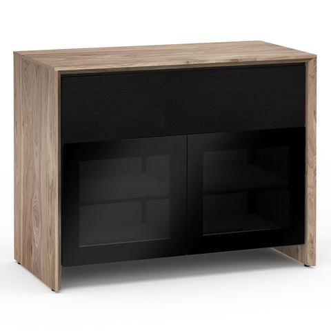 Salamander Designs Chameleon Collection Barcelona 329 Twin AV Cabinet (Natural Walnut with Black Glass Doors)