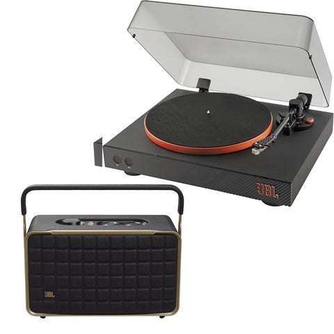 JBL Spinner BT Bluetooth Turntable Bundle with Authentics 300 Wireless Portable Home Speaker