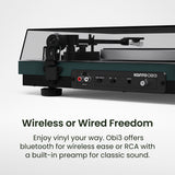 Kanto OBI3 Bluetooth 5.3 Turntable with Built-In Preamp (Matte Green)