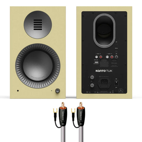 Kanto Tuk (2nd Gen) Powered Speakers Bundle with AudioQuest Jack Russell Subwoofer Cable - 4m (Butter)