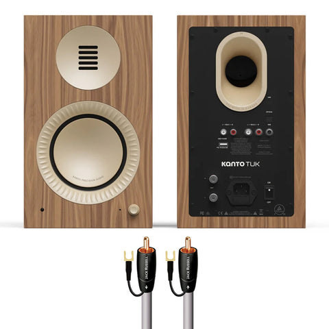 Kanto Tuk (2nd Gen) Powered Speakers Bundle with AudioQuest Jack Russell Subwoofer Cable - 4m (Walnut)