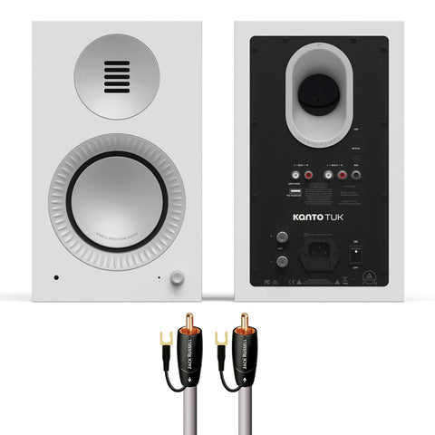 Kanto Tuk (2nd Gen) Powered Speakers Bundle with AudioQuest Jack Russell Subwoofer Cable - 4m (White)