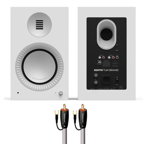 Kanto Tuk Grand (2nd Gen) Powered Speakers Bundle with AudioQuest Jack Russell Subwoofer Cable - 4m (White)
