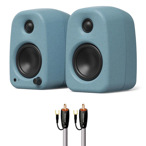 Kanto UKI Bluetooth Speakers Bundle with AudioQuest Jack Russell Subwoofer Cable - 4m (Blue)