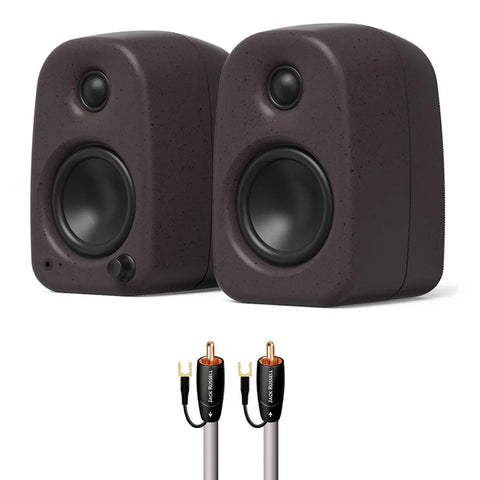 Kanto UKI Bluetooth Speakers Bundle with AudioQuest Jack Russell Subwoofer Cable - 4m (Pumice)