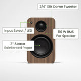 Kanto Yu2 (2nd Gen) 110 W Desktop Computer Speakers with Bluetooth 5.0 (Walnut)