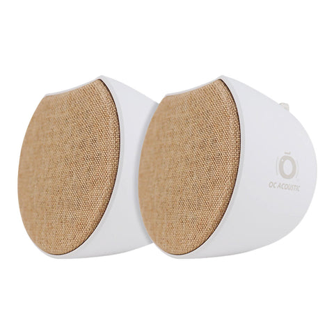 OC Acoustic Newport Plug-in Outlet Speaker with Bluetooth 5.1 and Built-in USB Type-A Charging Port - Pair (Champagne/White)