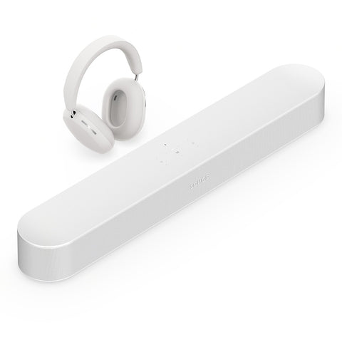 Sonos Personal Entertainment Set with Ace Wireless Noise Canceling Headphones and Beam Smart Sound Bar (White)