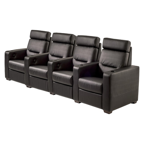 Salamander Designs TC3 AV Basics 4-Seat Straight Motorized Recliner Home Theater Seating (Black Bonded Leather)