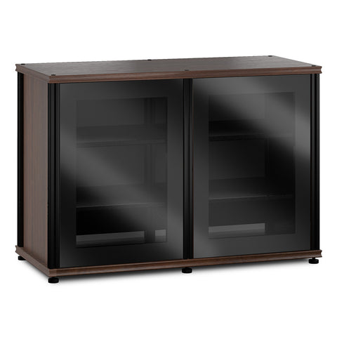 Salamander Designs Synergy 323 Twin AV Cabinet (Dark Walnut with Black Glass & Black Posts)