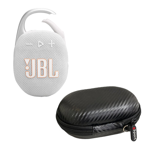 JBL Clip 5 Ultra Portable Bluetooth Speaker with gSport Carbon Fiber Case (White)