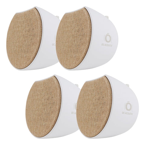 OC Acoustic Newport Plug-in Outlet Speaker with Bluetooth 5.1 and Built-in USB Type-A Charging Port - Set of 4 (Champagne/White)