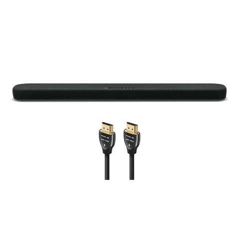 Yamaha SR-B20ABL Sound Bar with Dual Built-In Subwoofers with 8K-10K 48Gbps HDMI Cable - 2.46 ft. (.75m)
