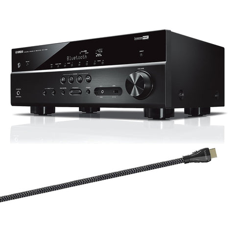 Yamaha RX-V385BL 5.1 Channel AV Receiver with Sanus Ultra High Speed 8K 6.56 ft. HDMI 2.1 Cable