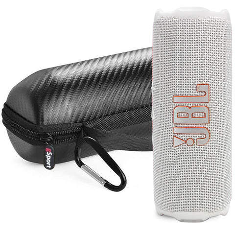 JBL FLIP 7 Waterproof Portable Speaker Bundle with gSport Carbon Fiber Case (White)