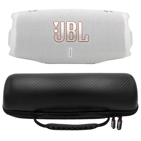 JBL CHARGE 6 Waterproof Portable Speaker Bundle with gSport Carbon Fiber Case (White)