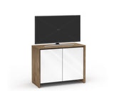 Salamander Chameleon Barcelona 323 Twin-Width Tall TV Console with opaque white glass doors