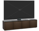 Four-door wide home theater tv console brown wood glass top